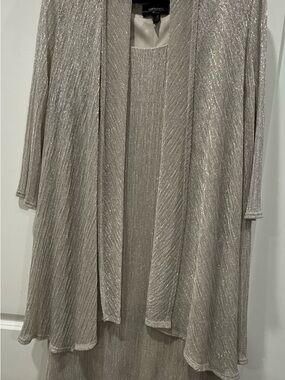 R&M Richards Silver Metallic Pleated Evening Jacket and Dress